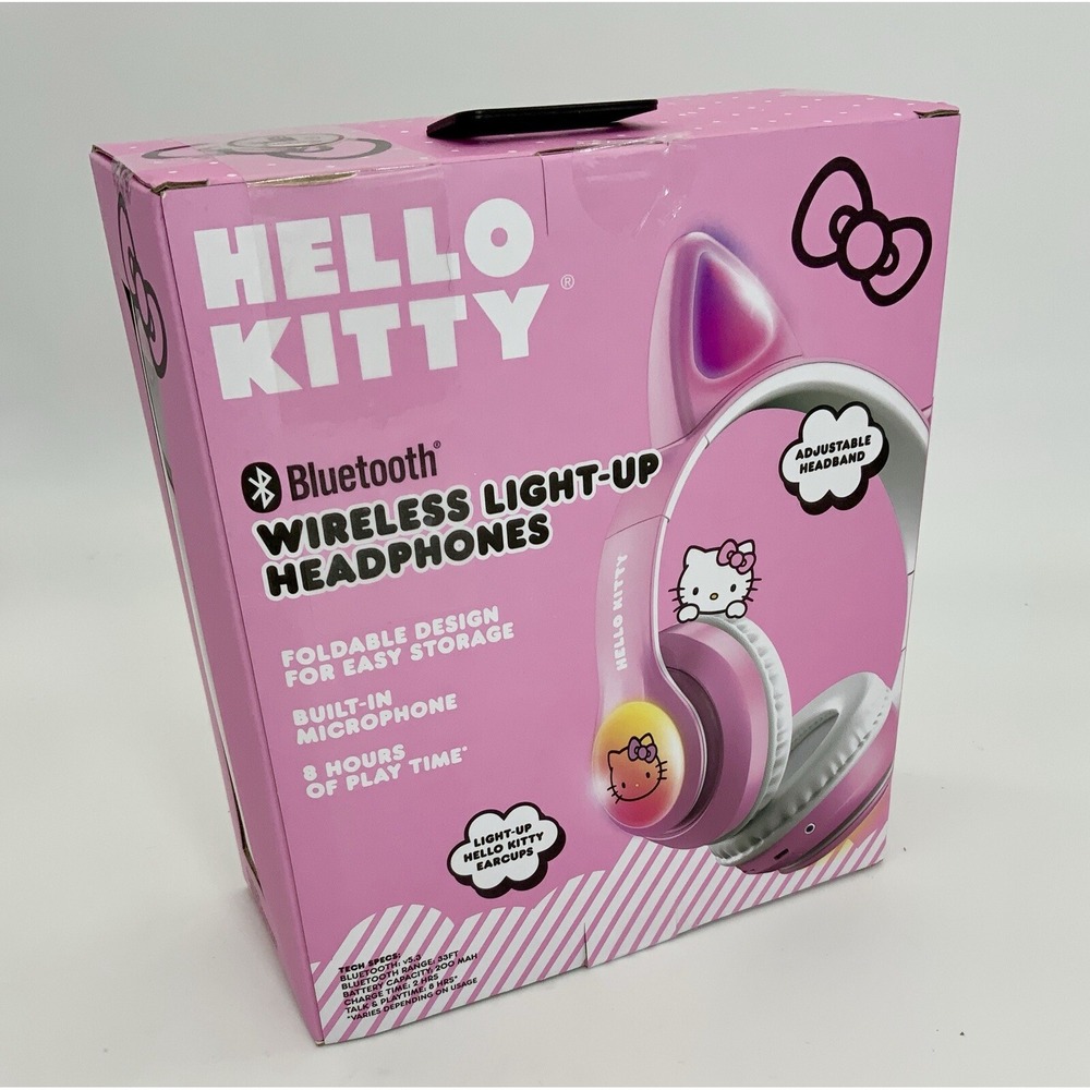 Hello Kitty Headphone Pink Wireless Light-Up Head Phone Bluetooth Headphone Gift